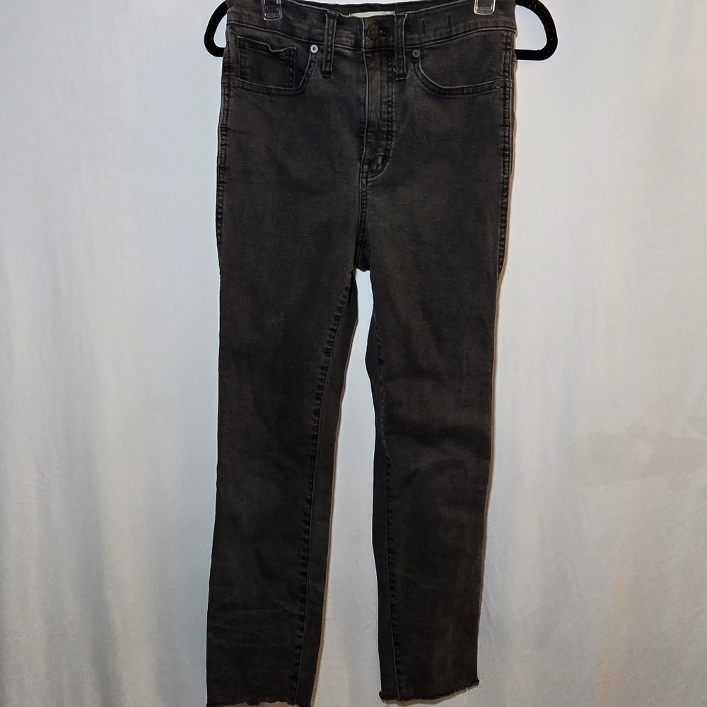 Madewell Black Stovepipe Denim Jeans Raw Hem Straight Pants, sz 26